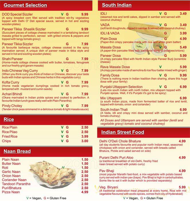 Delhi O'Deli Menu, Menu for Delhi O'Deli, North City, Dublin Zomato Ireland