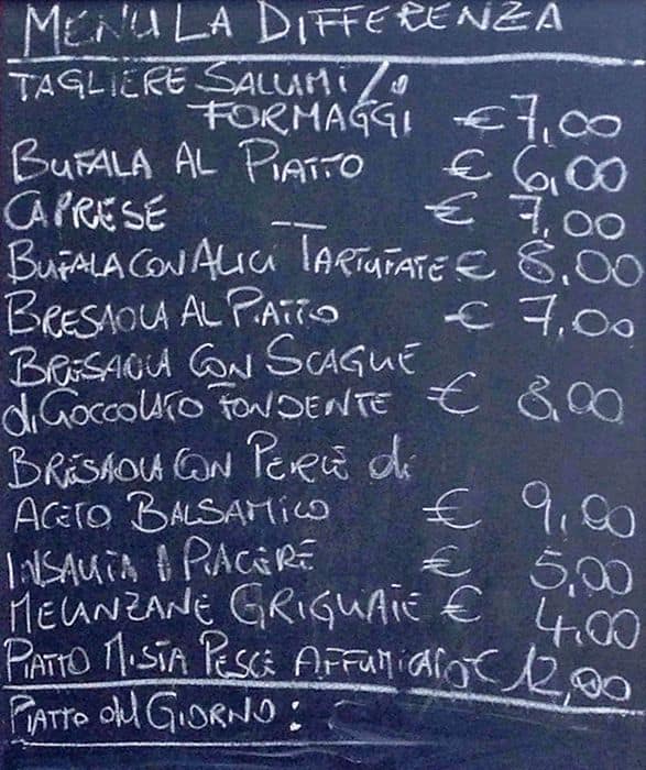 Menu di La Differenza Roma 