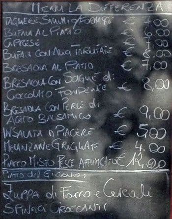 Menu di La Differenza Roma 