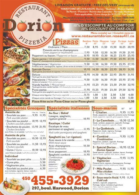 Restaurant Dorion Menu, Menu for Restaurant Dorion, Vaudreuil-Soulanges ...