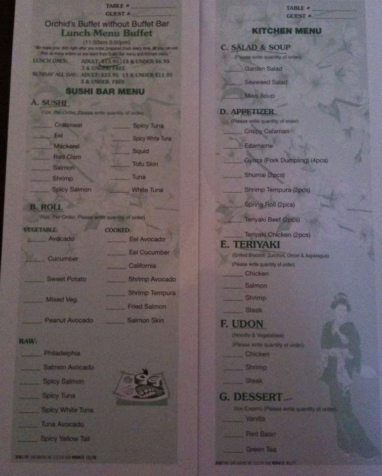 Orchid Japanese Restaurant Menu Urbanspoon/Zomato