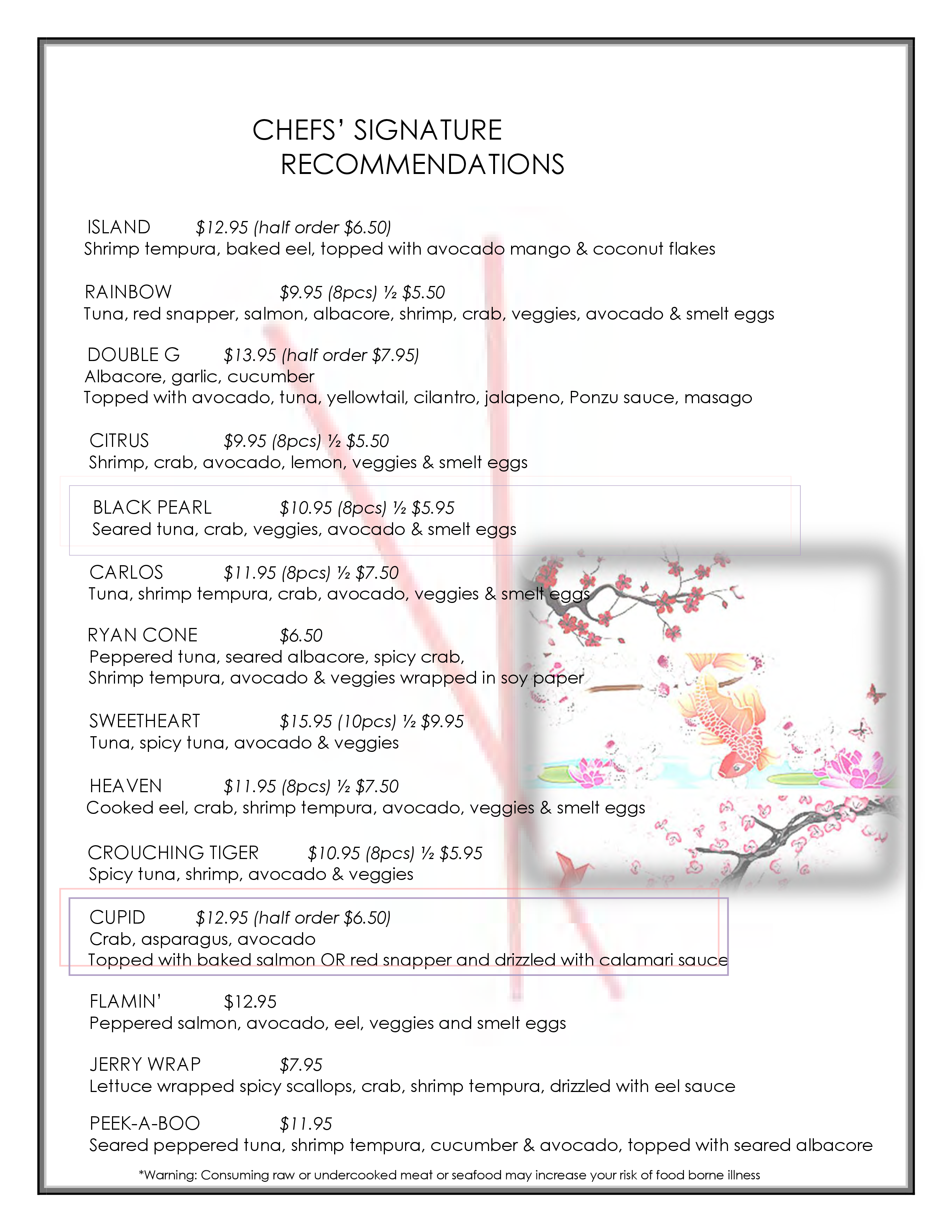 Carta de Sushi Kawa