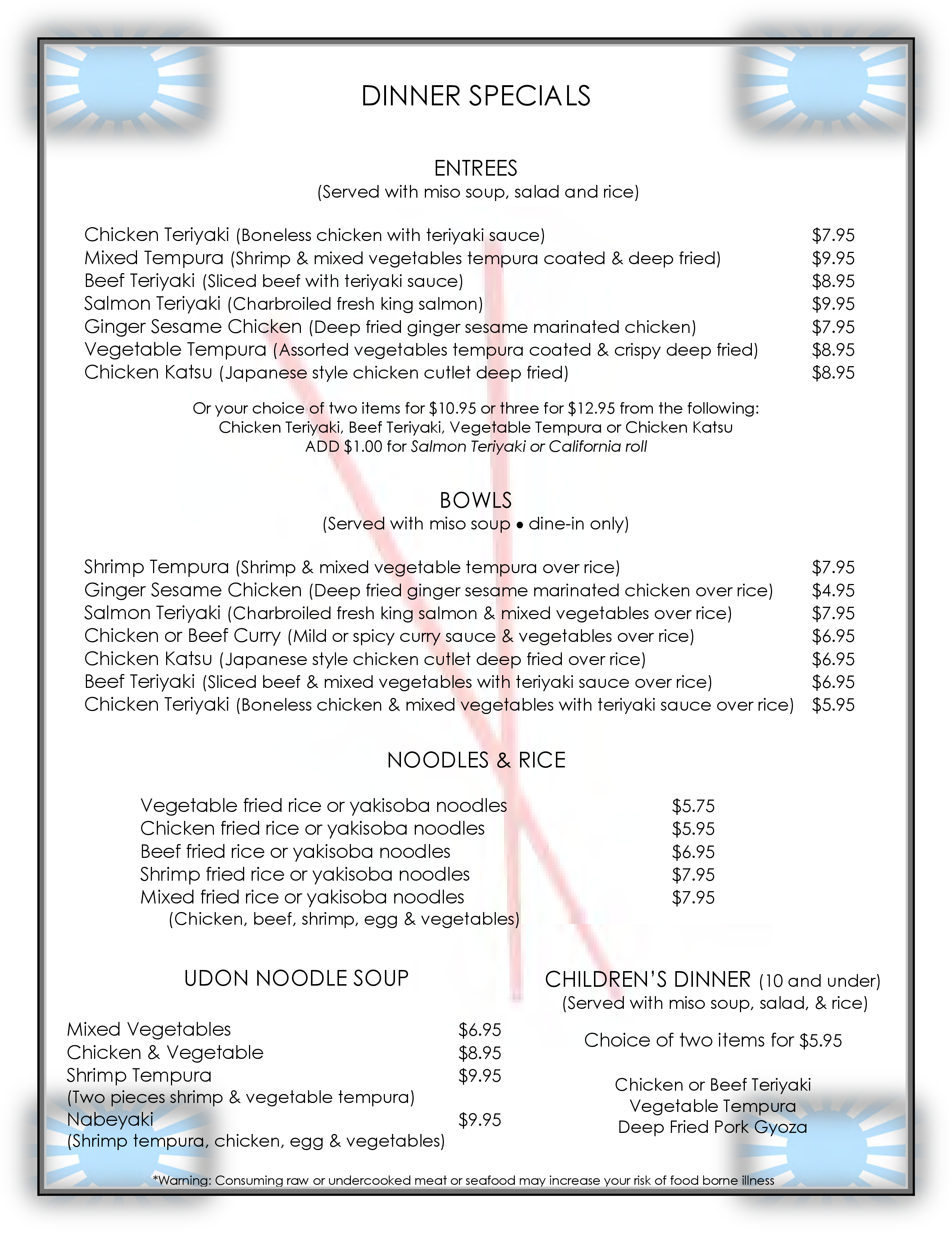 Carta de Sushi Kawa