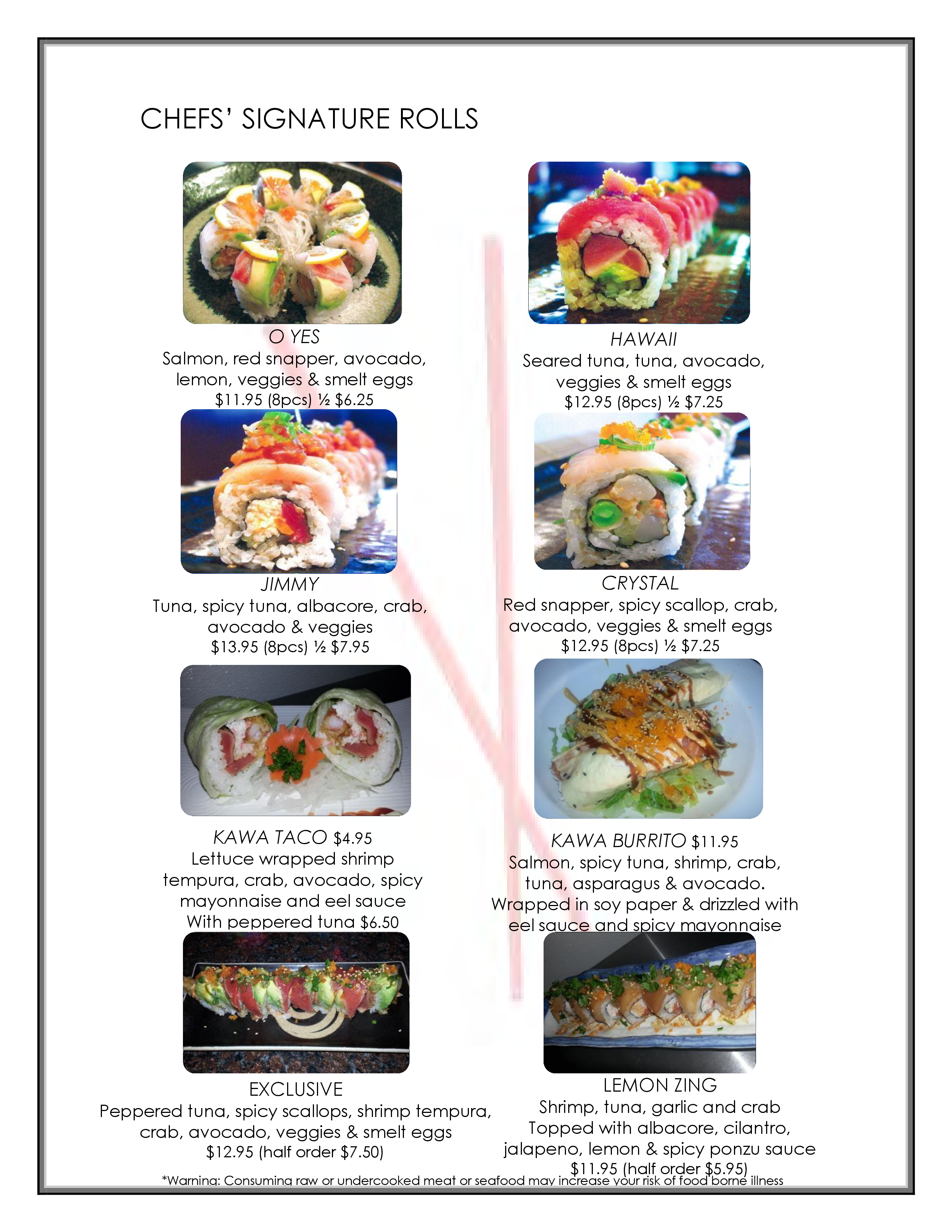 Carta de Sushi Kawa