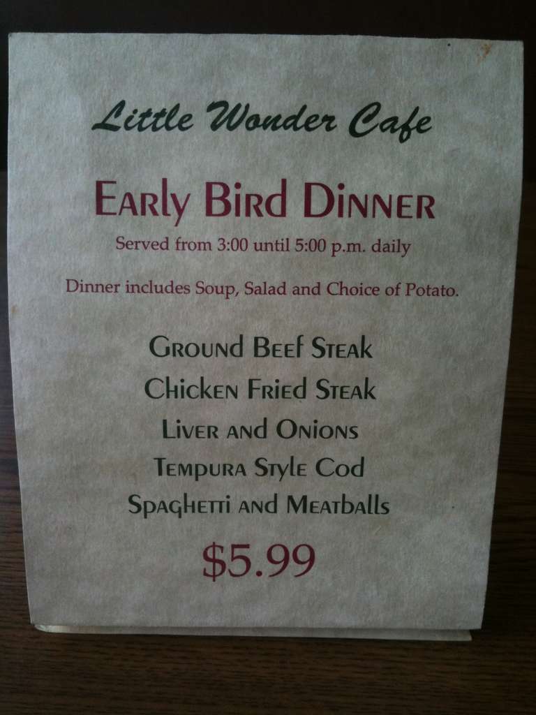 Menu at Little Wonder Cafe, Richfield