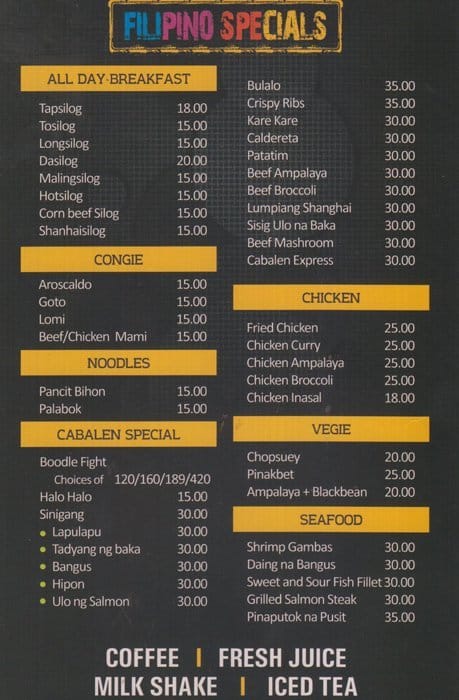 New Cabalen Restaurant Menu, Menu for New Cabalen