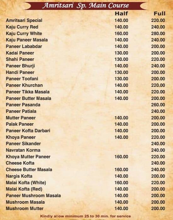 Menu at Amritsari Punjabi Dhaba 2 Best Punjabi Dhaba in Udaipur, Udaipur