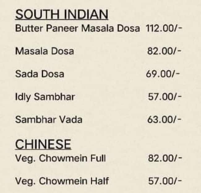 The Manoj Restaurant menu