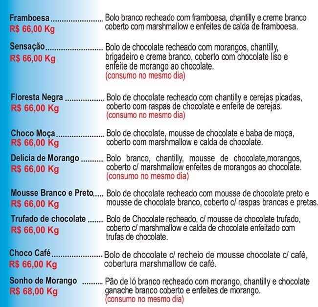 Osvaldo Bolos cardápio