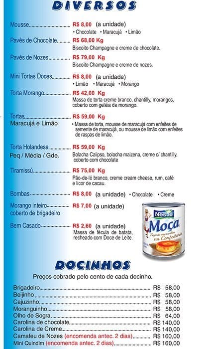 Osvaldo Bolos cardápio