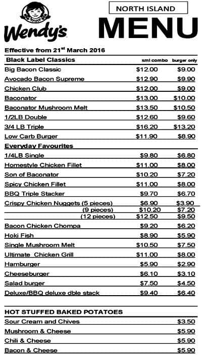 Printable Wendy's Menu With Prices