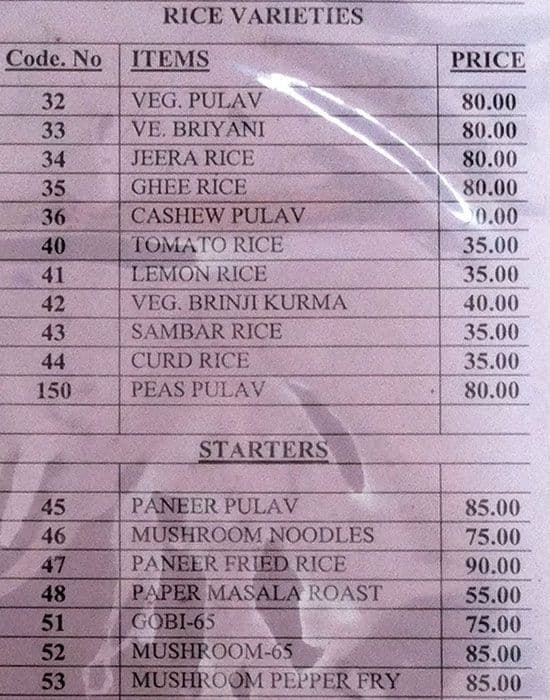 Menu at Ganga Bakery, Chennai, 469J+MWV