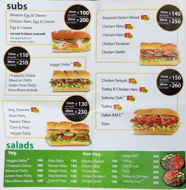 Subway Menu, Menu for Subway, Old Palasia, Indore - Zomato