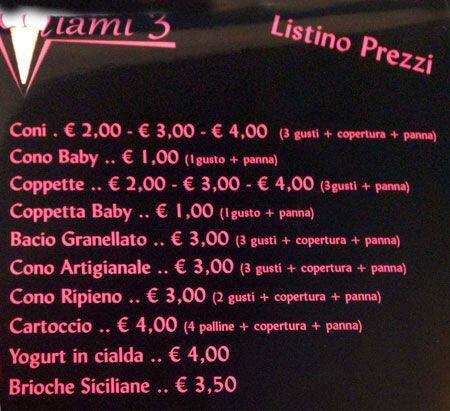 Menu di Gelateria Miami 3 Roma 