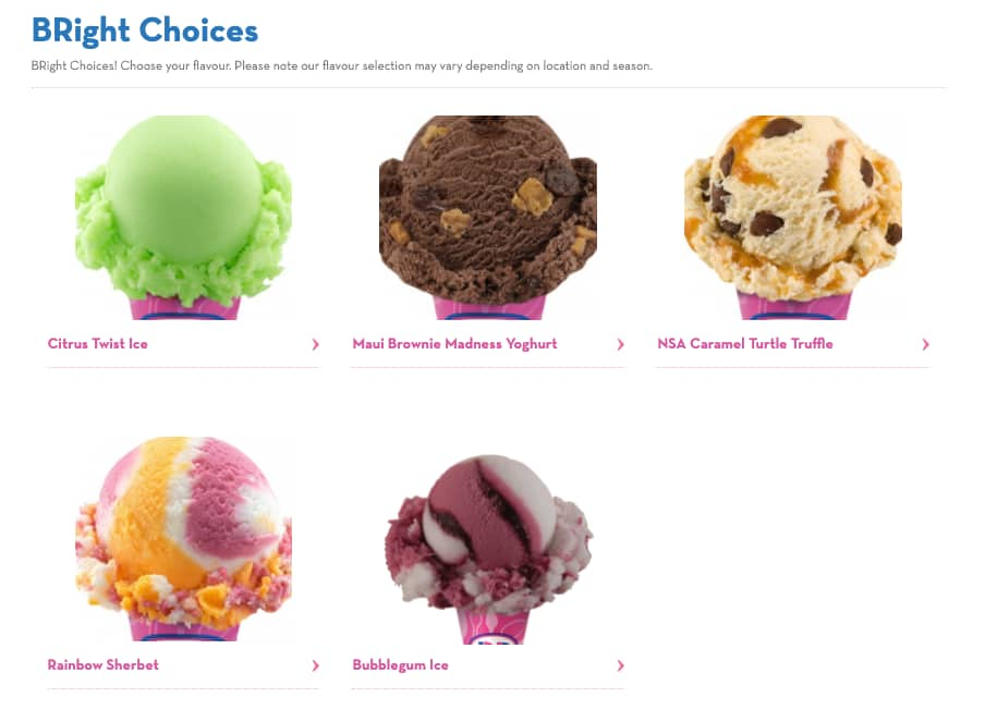 Menu at Baskin-Robbins desserts, North Lakes