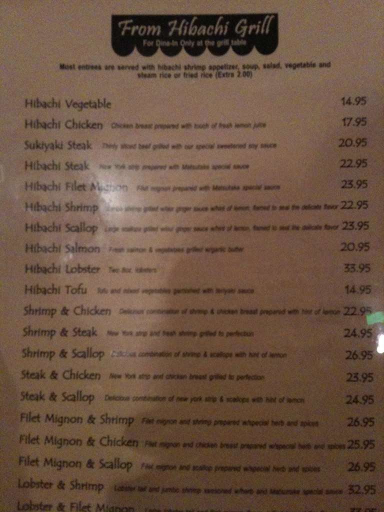 Matsutake Menu, Menu untuk Matsutake, Reston, Fairfax County