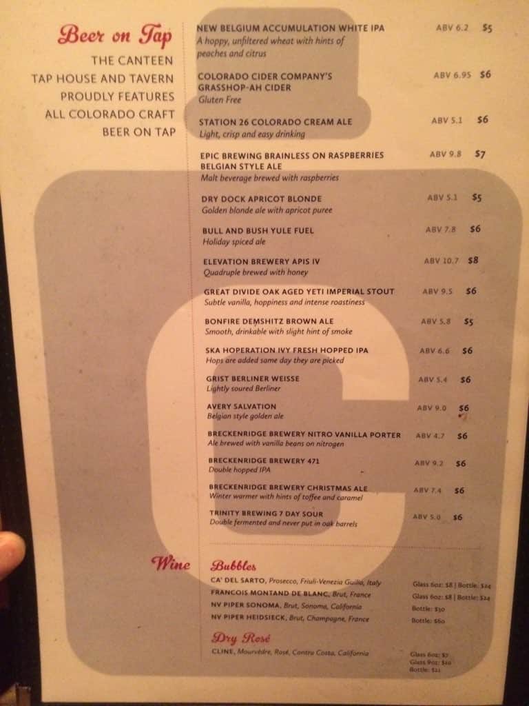 Menu at The Canteen Tap House and Tavern BBQ, Breckenridge