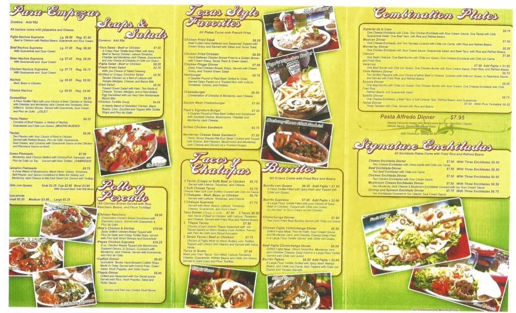 Menu at Los Pepe's TexMex Bar & Grill, Groesbeck