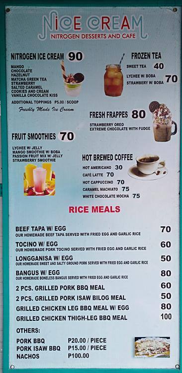 Nice Cream Menu Menu For Nice Cream Sampaloc Manila