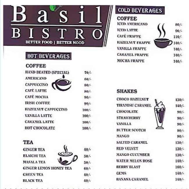 Menu of Basil Bistro Bidholi Dehradun