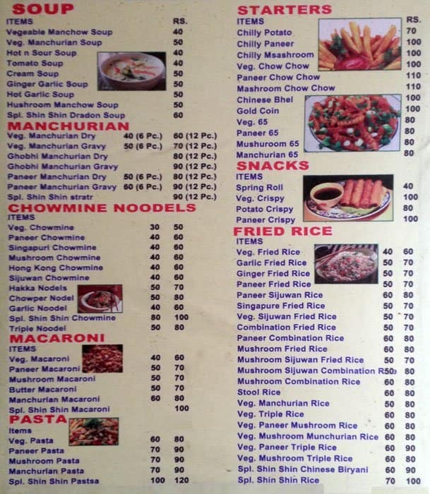 Menu at SHIN-SHIN CHINESE CORNER, Delhi