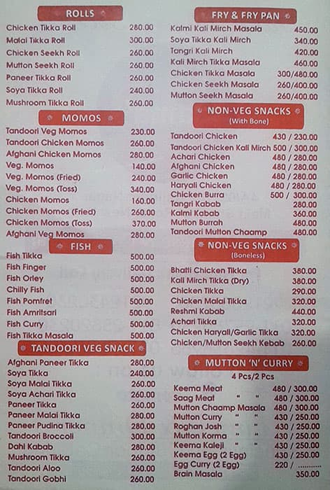 Mama's restaurant menu