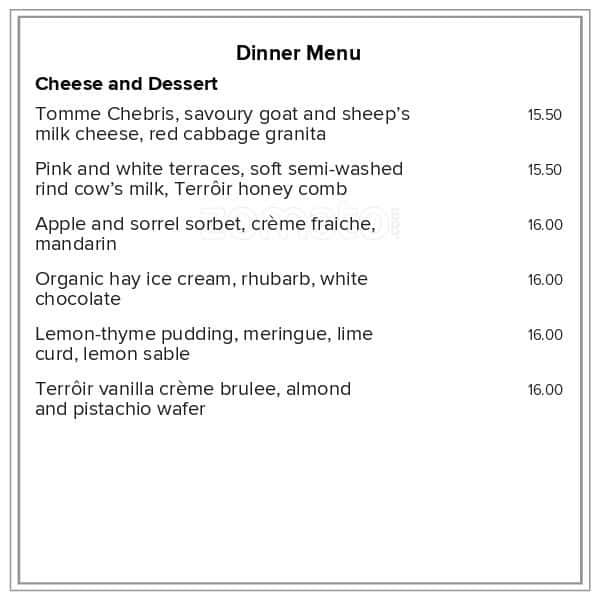 Menu at Terroir Restaurant at Craggy Range, New Zealand