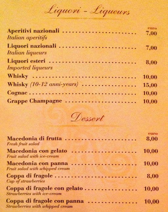 Menu de Bar Rivoli