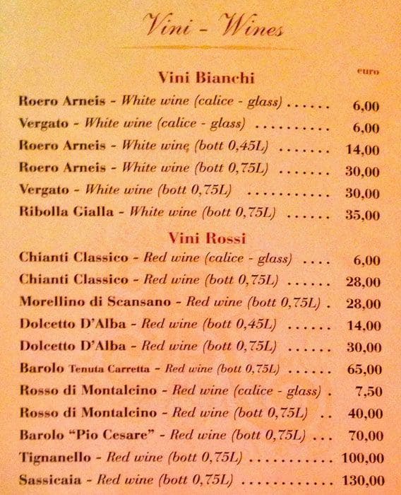 Menu de Bar Rivoli