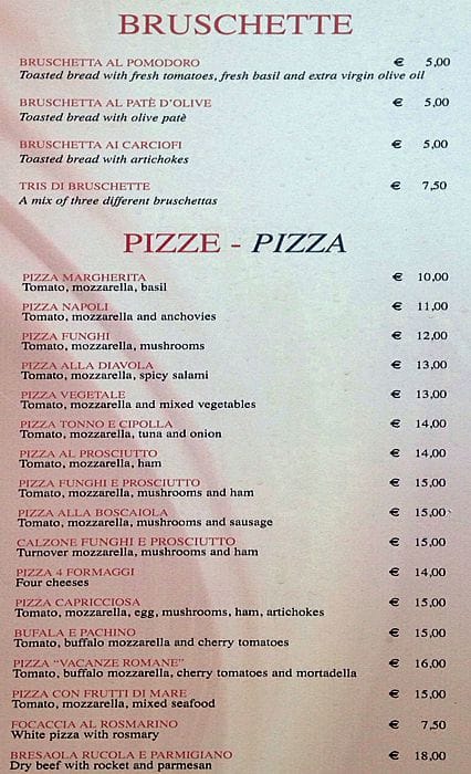 Menu di Vacanze Romane 