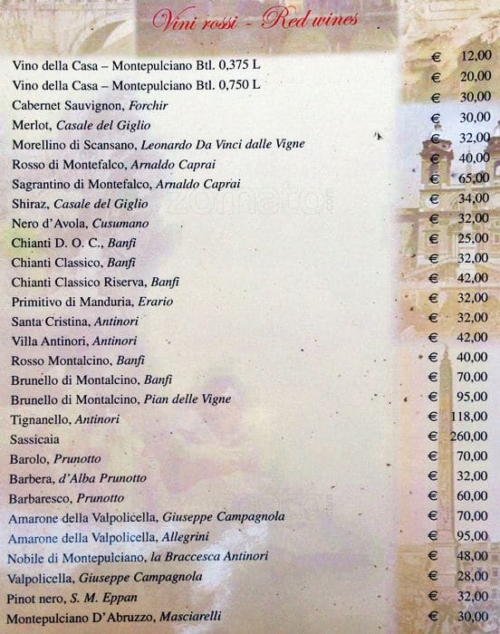 Menu di Vacanze Romane 