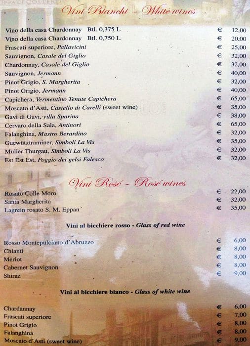 Menu di Vacanze Romane 