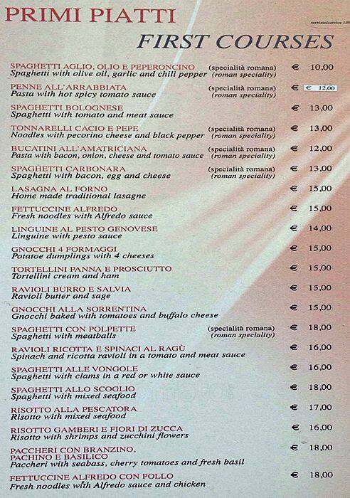 Menu di Vacanze Romane 