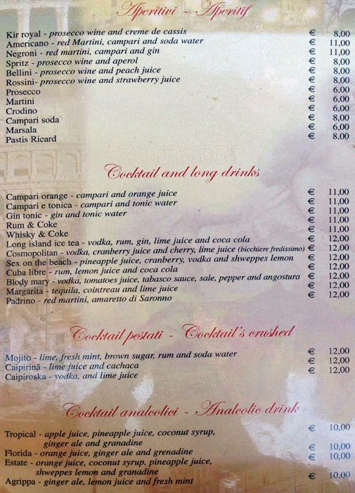 Menu di Vacanze Romane 