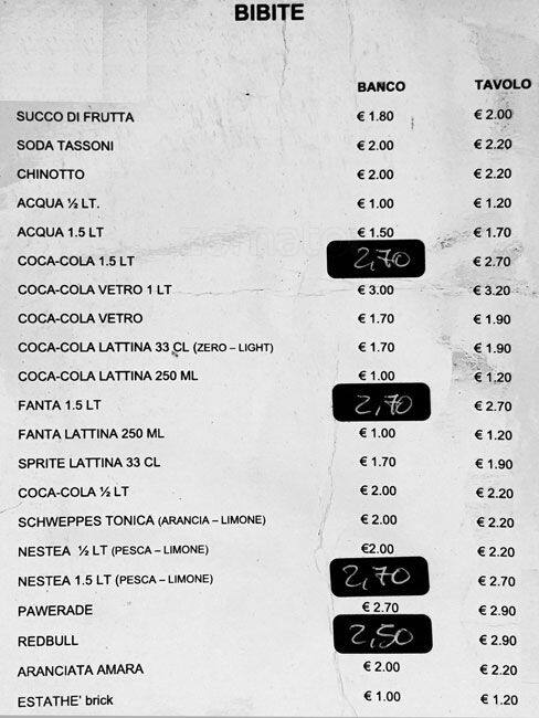 Menu at Terminal Cafè pub & bar, Rome