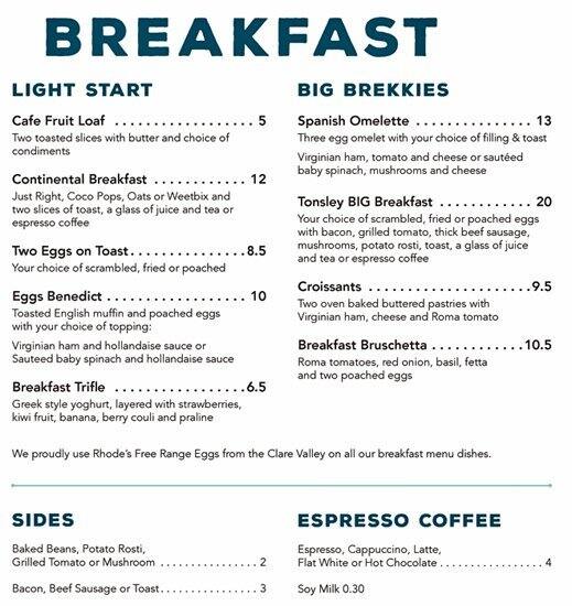 Tonsley Hotel Menu, Menu untuk Tonsley Hotel, Marion, Adelaide