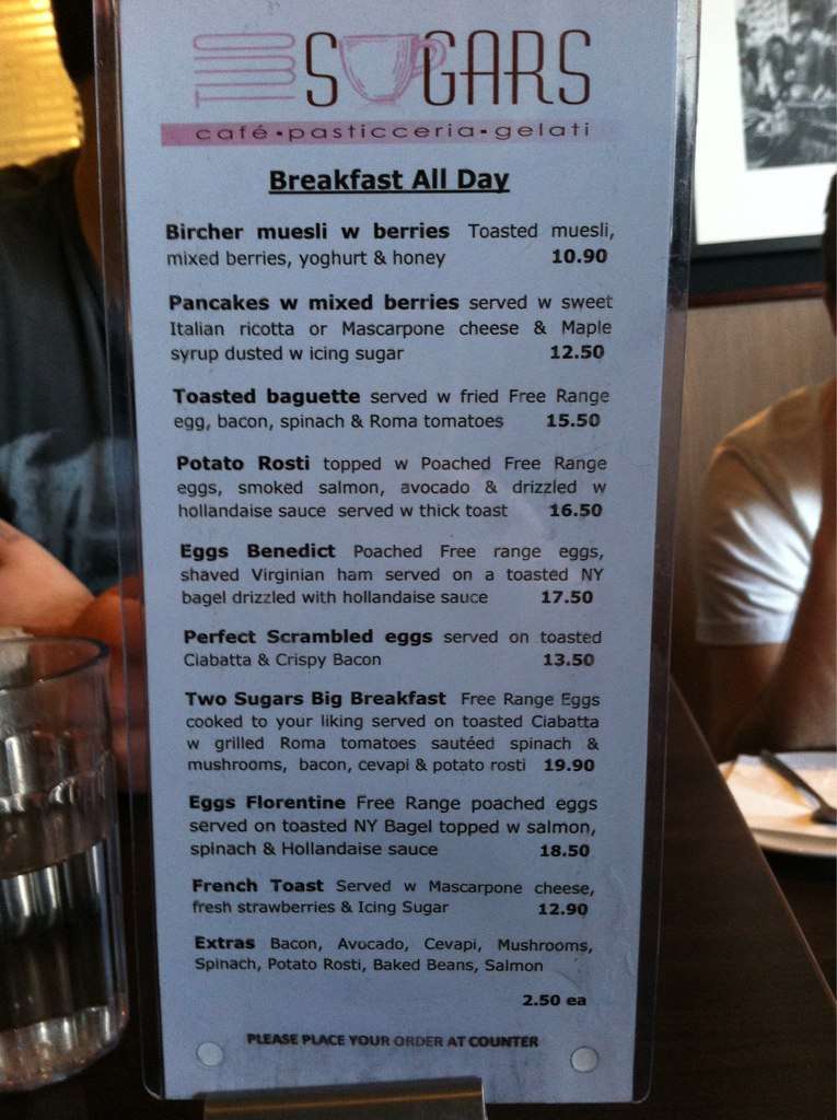 Menu at Two Sugars pizzeria, Highton