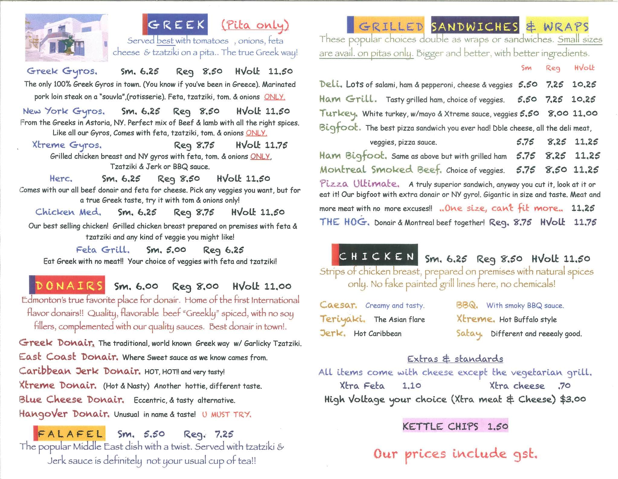 Menu at High Voltage restaurant, Edmonton