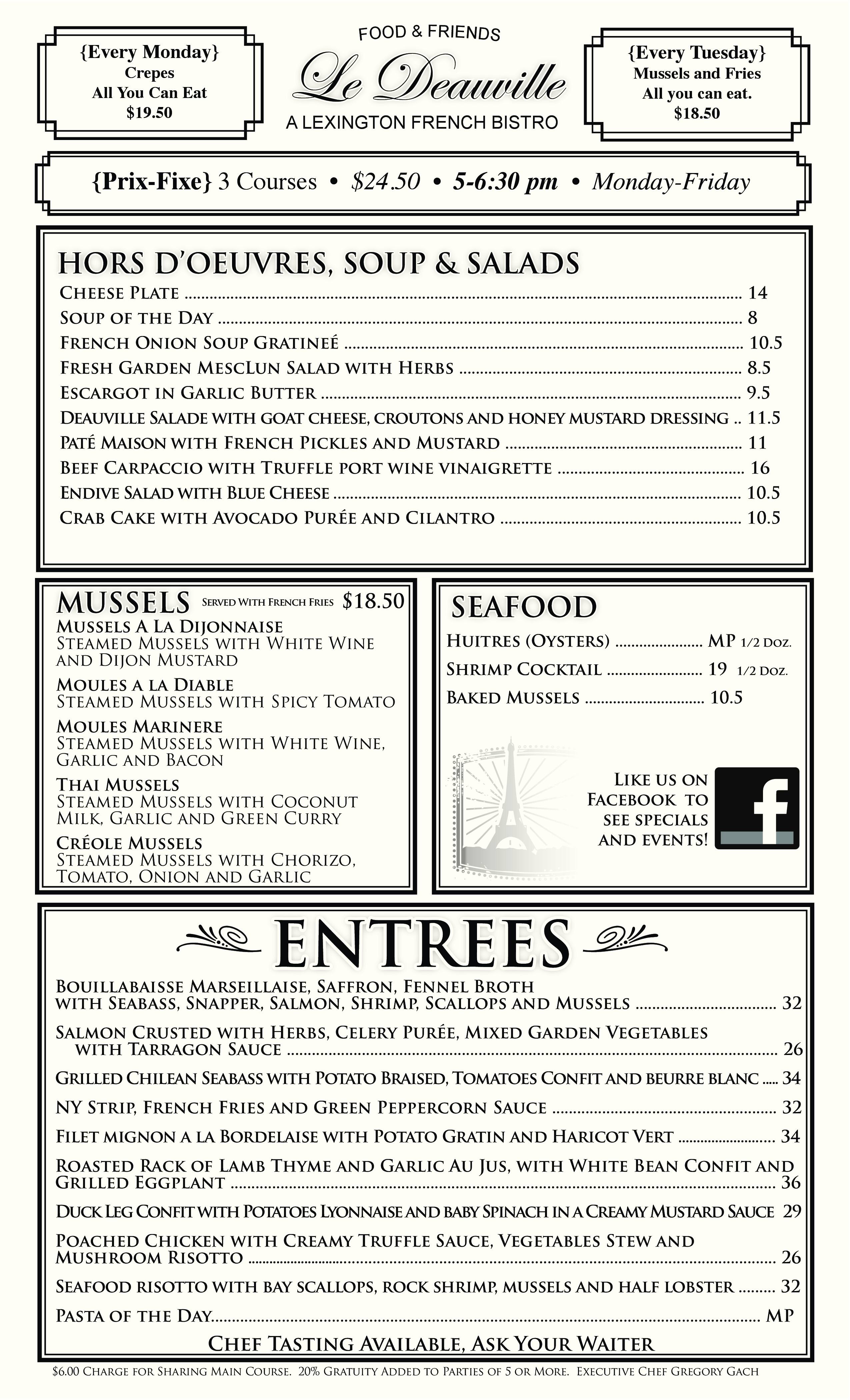 Le Deauville Menu, Menu for Le Deauville, Downtown, Lexington