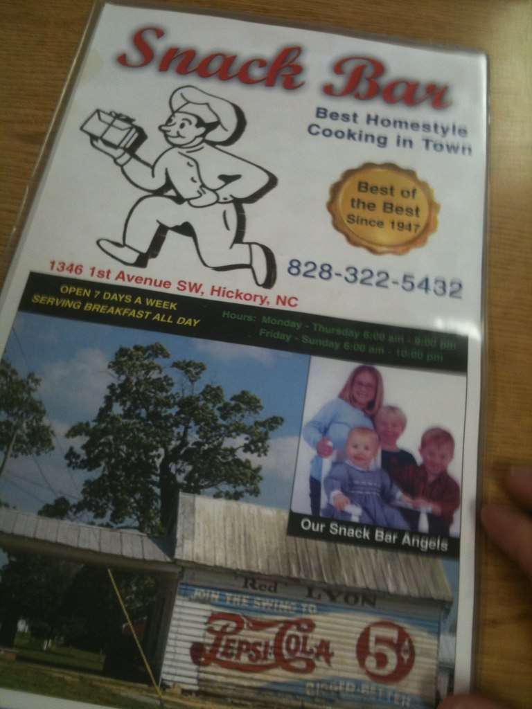 Menu at Snack Bar, Hickory