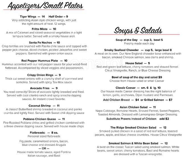 The Ridge Menu, Menu for The Ridge, Beaverton, Beaverton Urbanspoon