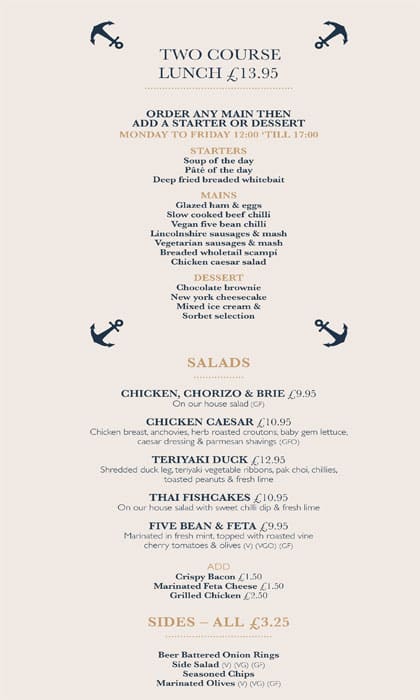 Menu at Admiral Rodney Southwell pub & bar, Southwell