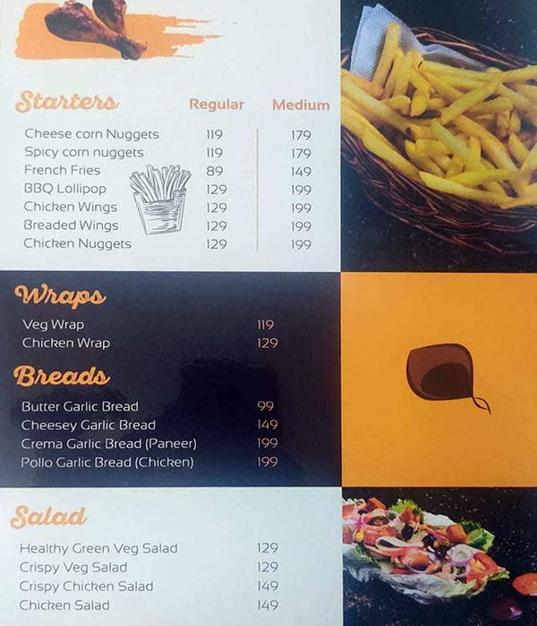 Menu of Kites Café, Peelamedu, Coimbatore