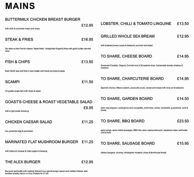 Menu at The Alexandra pub & bar, London, 33 Wimbledon Hill Rd