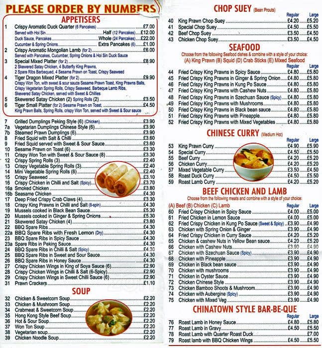 Tiger Dragon Menu, Menu for Tiger Dragon, Harrow, London Zomato UK