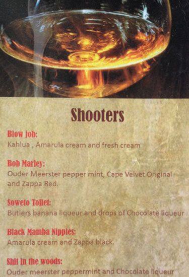 Setebe's Lounge menu