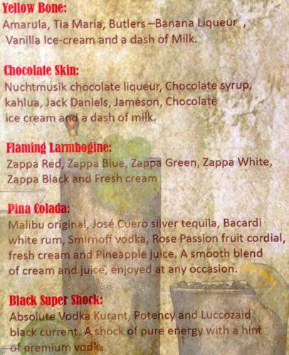 Setebe's Lounge menu