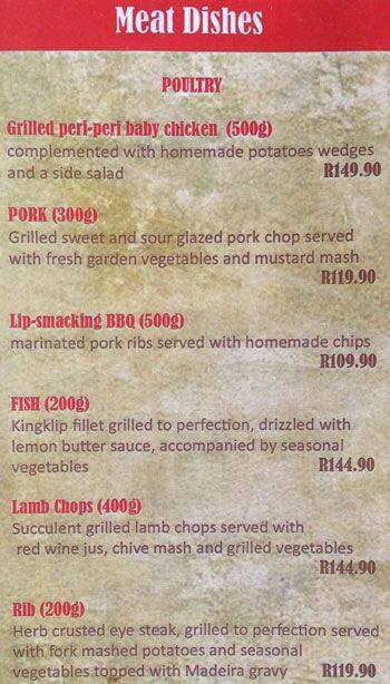Setebe's Lounge menu