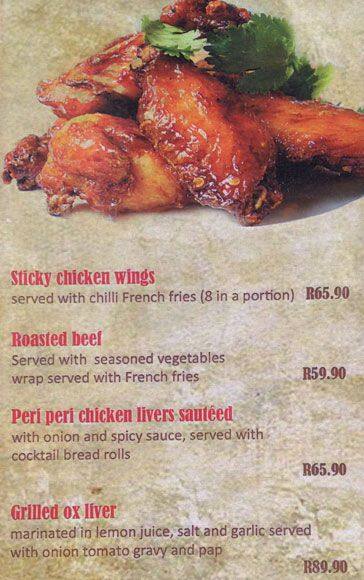 Setebe's Lounge menu