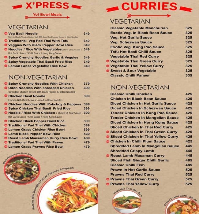 Yo! China Cafe menu
